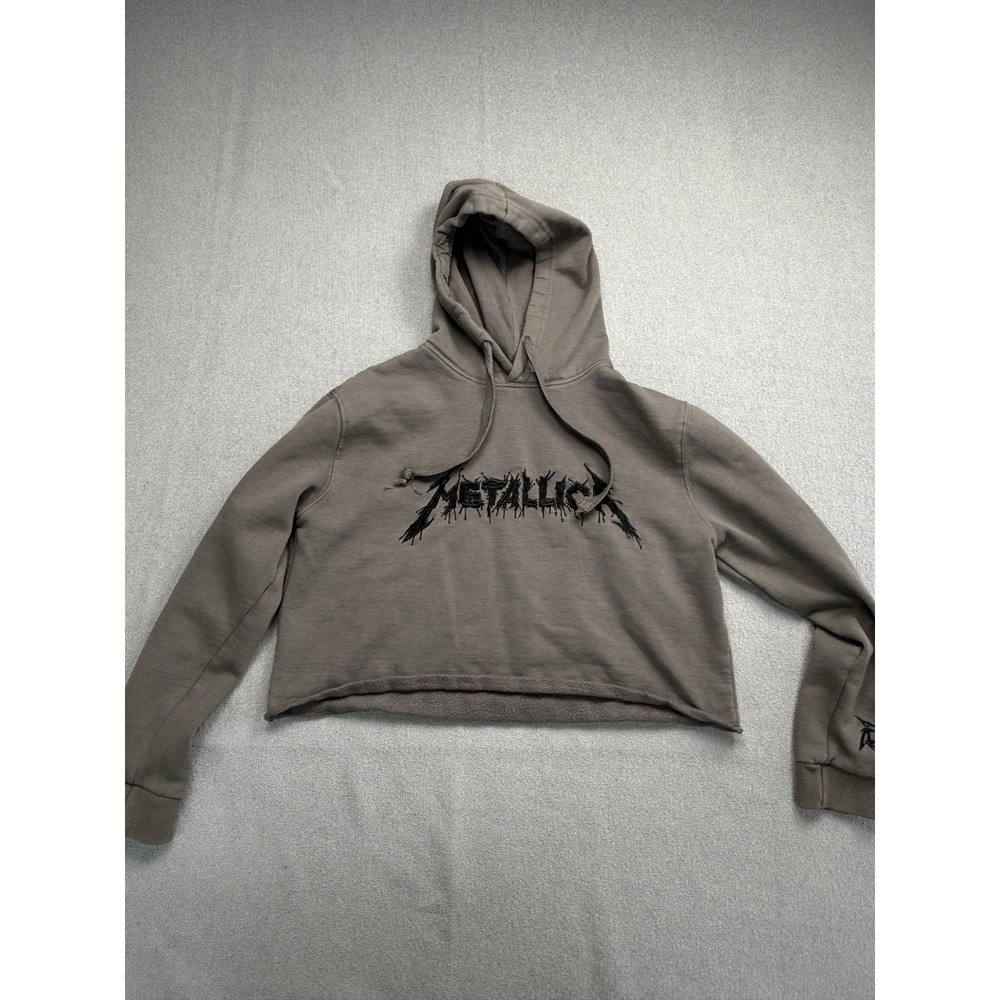 Metallica Crop Top Hoodie Small Gray Black Hooded Metal Band Pullover